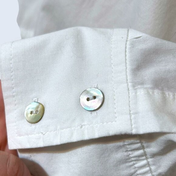 Eileen Fisher White Button Up Blouse Top Tunic XS Cotton Poplin EUC Classic - Picture 8 of 9